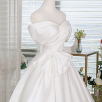 White Satin Short Prom Dress, A-Line Off the Shoulder Evening Party Dress - Thumbnail 3