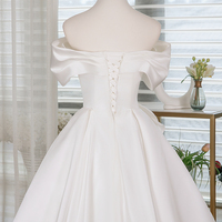 White Satin Short Prom Dress, A-Line Off the Shoulder Evening Party Dress - Thumbnail 4