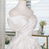 White Satin Short Prom Dress, A-Line Off the Shoulder Evening Party Dress - Thumbnail 5