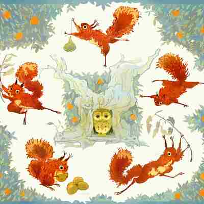 Cycle of autumnal squirrel print