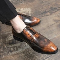 Brogue men's business casual leather shoes - Thumbnail 1