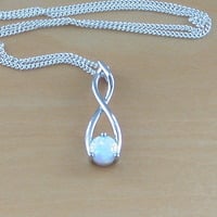 BOXED GIFT SET/925 White Opal Pendant & 18" Silver Chain/White Opal Necklace/Opal Jewellery/Opal Jewelry/Opal Jewelery/October Birthstone/UK - Thumbnail 1