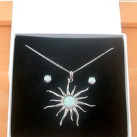 BOXED GIFT SET/Sterling Silver White Opal Sun Pendant & Chain/Silver Opal Necklace UK/Opal Jewellery/Opal Jewelry/October Birthstone/UK - Thumbnail 9
