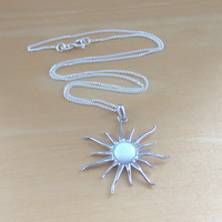 BOXED GIFT SET/Sterling Silver White Opal Sun Pendant & Chain/Silver Opal Necklace UK/Opal Jewellery/Opal Jewelry/October Birthstone/UK - Thumbnail 1