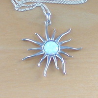 BOXED GIFT SET/Sterling Silver White Opal Sun Pendant & Chain/Silver Opal Necklace UK/Opal Jewellery/Opal Jewelry/Opal Earrings/UK - Thumbnail 1