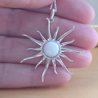 BOXED GIFT SET/Sterling Silver White Opal Sun Pendant & Chain/Silver Opal Necklace UK/Opal Jewellery/Opal Jewelry/Opal Earrings/UK - Thumbnail 3