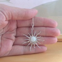 BOXED GIFT SET/Sterling Silver White Opal Sun Pendant & Chain/Silver Opal Necklace UK/Opal Jewellery/Opal Jewelry/Opal Earrings/UK - Thumbnail 4