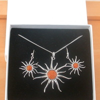 BOXED GIFT SET/Sterling Silver Fire Opal Sun Pendant & Chain/Opal Necklace/Opal Jewellery/Opal Jewelry/Sun Necklace/Gemstone Necklace/UK - Thumbnail 9