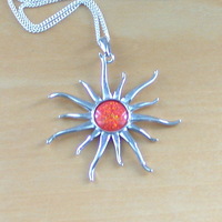 BOXED GIFT SET/Sterling Silver Fire Opal Sun Pendant & Chain/Opal Necklace/Opal Jewellery/Opal Jewelry/Sun Necklace/Gemstone Necklace/UK - Thumbnail 1