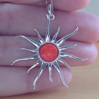 BOXED GIFT SET/Sterling Silver Fire Opal Sun Pendant & Chain/Opal Necklace/Opal Jewellery/Opal Jewelry/Sun Necklace/Gemstone Necklace/UK - Thumbnail 2