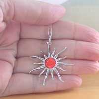 BOXED GIFT SET/Sterling Silver Fire Opal Sun Pendant & Chain/Opal Necklace/Opal Jewellery/Opal Jewelry/Sun Necklace/Gemstone Necklace/UK - Thumbnail 3