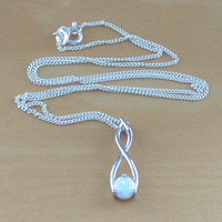 925 White Opal Pendant & 18" Silver Chain/White Opal Necklace/Opal Jewellery/Opal Jewelry/Opal Jewelery/October Birthstone/Opal Gemstone/925 - Thumbnail 1
