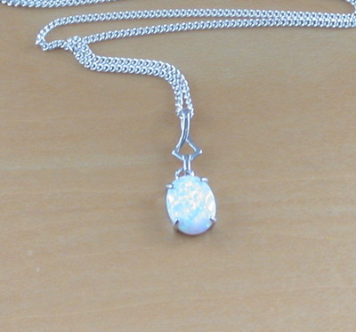 925 White Opal Pendant & 18 inch Silver Chain/Sterling Silver Opal Necklace/Opal Jewellery/Opal Jewelry/October Birthstone/ U.K