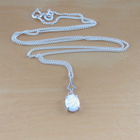 925 White Opal Pendant & 18 inch Silver Chain/Sterling Silver Opal Necklace/Opal Jewellery/Opal Jewelry/October Birthstone/ U.K - Thumbnail 1