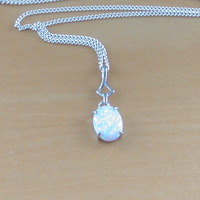925 White Opal Pendant & 18 inch Silver Chain/Sterling Silver Opal Necklace/Opal Jewellery/Opal Jewelry/October Birthstone/ U.K - Thumbnail 4