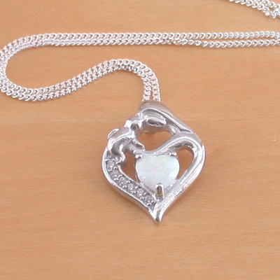 Sterling silver opal mother & baby pendant & chain/opal necklace/opal jewellery/opal jewelry/mother necklace/baby necklace/first born gift