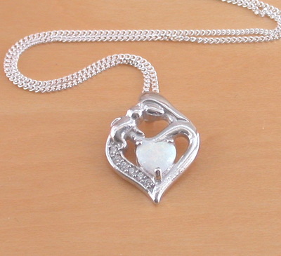 Sterling Silver Opal Mother & Baby Pendant & Chain/Opal Necklace/Opal Jewellery/Opal Jewelry/Mother Necklace/Baby Necklace/First Born Gift