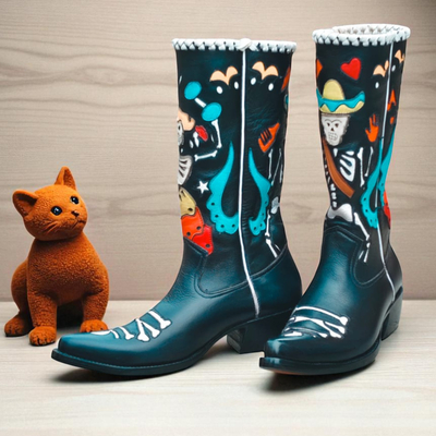 Crafted leather classic black leather fancy cowboy boots 