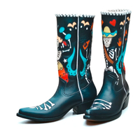 Crafted Leather Classic Black Leather Fancy Cowboy Boots  - Thumbnail 1