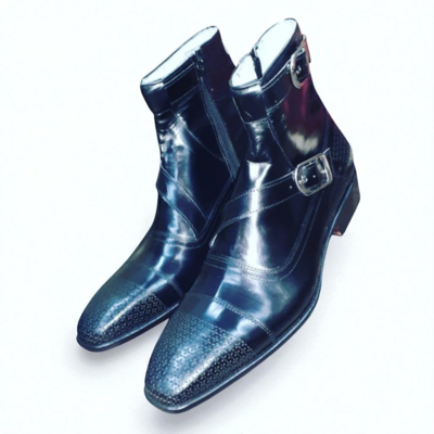 Crafted Leather Classic Black Leather Buckle Strap Jodhpur Boots 