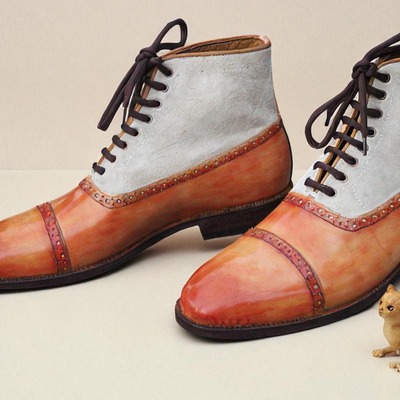 Crafted leather classic tan patina suede leather ankle high lace up boot