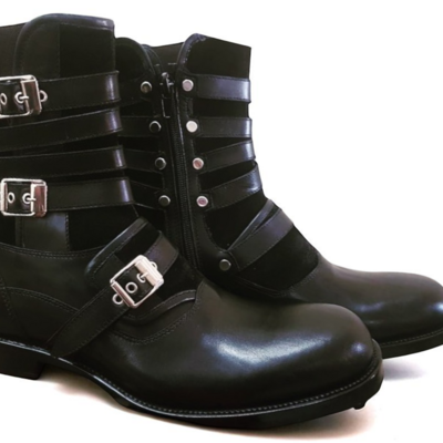 Crafted leather classic dark brown suede leather triple buckle strap military ankle high boot