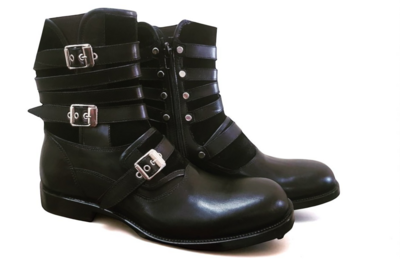 Crafted Leather Classic Dark Brown Suede Leather Triple Buckle Strap Military Ankle High Boot