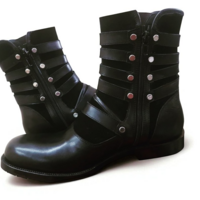 Crafted Leather Classic Dark Brown Suede Leather Triple Buckle Strap Military Ankle High Boot - Thumbnail 1