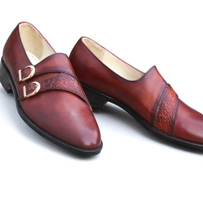 Crafted leather classic brown crocodile leather monk strap dress shoes - Thumbnail 4