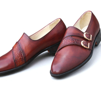 Crafted Leather Classic Brown Crocodile Leather Monk Strap Dress Shoes - Thumbnail 1