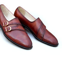 Crafted Leather Classic Brown Crocodile Leather Monk Strap Dress Shoes - Thumbnail 2