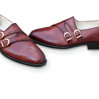 Crafted Leather Classic Brown Crocodile Leather Monk Strap Dress Shoes - Thumbnail 3