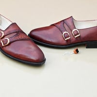 Crafted Leather Classic Brown Crocodile Leather Monk Strap Dress Shoes - Thumbnail 4