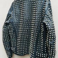 Crafted Leather Men Silver Studded Punk Rock Gothic Black Leather Jacket  - Thumbnail 5