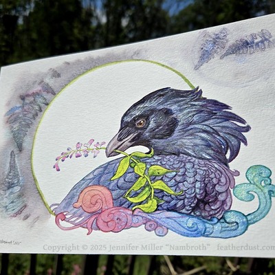 "memories and dreams" crow original - watercolor painting