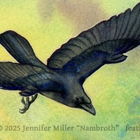 "Crow and Rising Fern" #2 Original - Watercolor Painting - Thumbnail 1