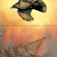 "Crow and Rising Fern" #3 Original - Watercolor Painting - Thumbnail 1