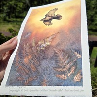 "Crow and Rising Fern" #3 Original - Watercolor Painting - Thumbnail 2