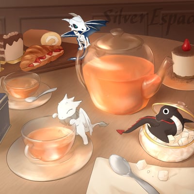 Dragon trio - tea time 8" x 10" medium print