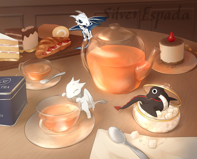 Dragon Trio - Tea Time 8" x 10" Medium Print