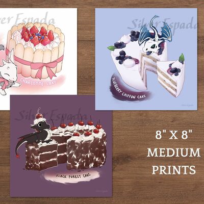 Dragon trio - cake collection 8" x 8" medium prints