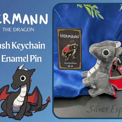 Hermann the dragon - plush keychain & enamel pin