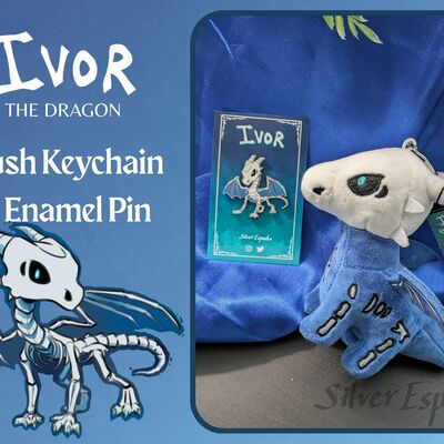 Ivor the dragon - plush keychain & enamel pin