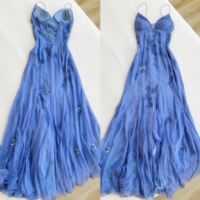 A Line Straps Blue Long Prom Dress with Beading - Thumbnail 1