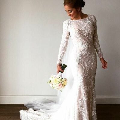 Elegant wedding dress, mermaid lace appliques bridal dress bridal gown