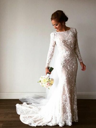 Elegant Wedding Dress, Mermaid Lace Appliques Bridal Dress Bridal Gown