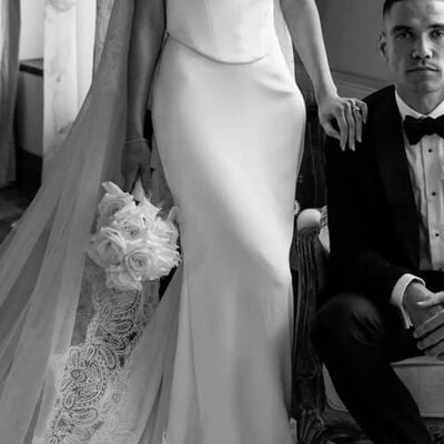 Elegant wedding dress, mermaid satin beach boho bridal dress bridal gown