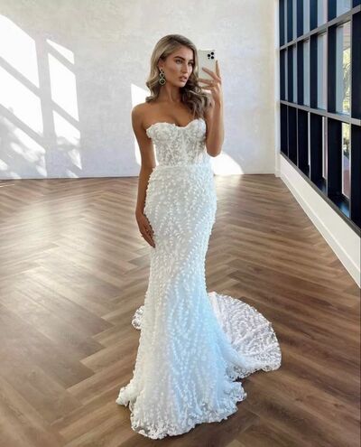 Elegant Wedding Dress, Mermaid Lace Beach Boho Bridal Dress Bridal Gown
