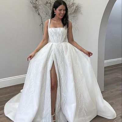 Elegant wedding dress, ball gown side slit bridal dress bridal gown - Thumbnail 1