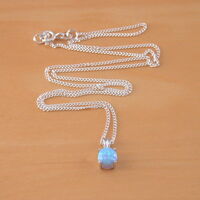 Sterling Silver Blue Opal Solitaire Pendant & chain/Silver Blue Opal Necklace UK/Opal Jewellery/Opal Jewelry/October Birthstone/Opal Gift - Thumbnail 1